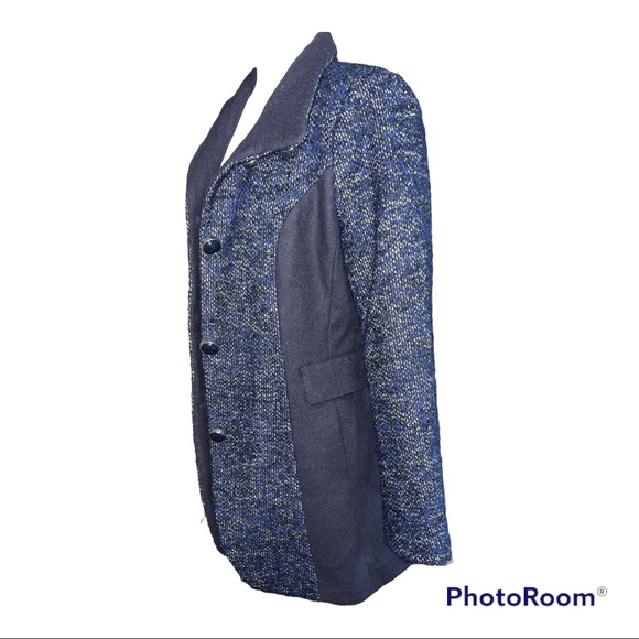 Kensie Navy Tweed Long Wool Blend Pea Coat Sz M - Picture 2 of 8